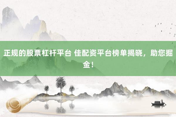 正规的股票杠杆平台 佳配资平台榜单揭晓，助您掘金！