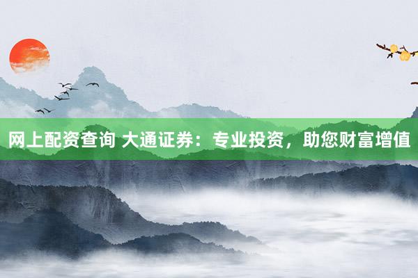 网上配资查询 大通证券：专业投资，助您财富增值