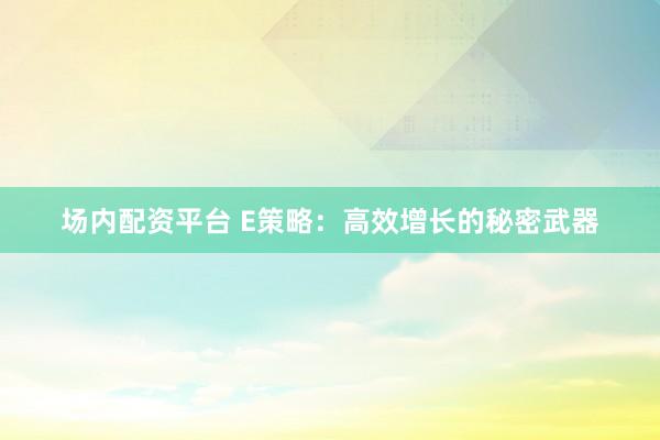 场内配资平台 E策略：高效增长的秘密武器