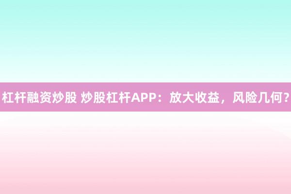 杠杆融资炒股 炒股杠杆APP：放大收益，风险几何？