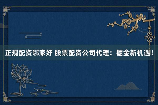 正规配资哪家好 股票配资公司代理：掘金新机遇！