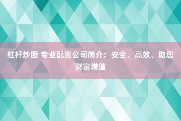杠杆炒股 专业配资公司简介：安全、高效、助您财富增值