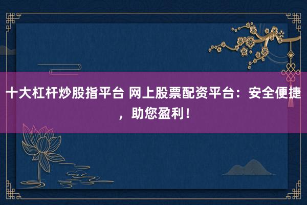 十大杠杆炒股指平台 网上股票配资平台：安全便捷，助您盈利！