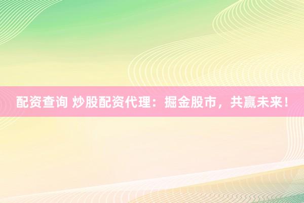 配资查询 炒股配资代理：掘金股市，共赢未来！