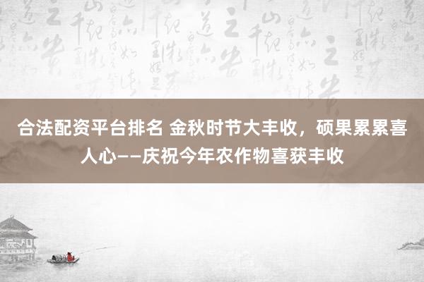 合法配资平台排名 金秋时节大丰收,硕果累累喜人心——庆祝今年农作物喜获丰收