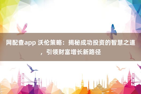 网配查app 沃伦策略:揭秘成功投资的智慧之道,引领财富增长新路径