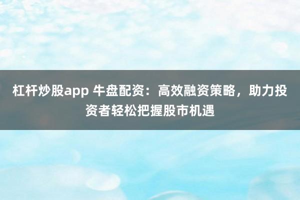 杠杆炒股app 牛盘配资：高效融资策略，助力投资者轻松把握股市机遇