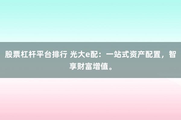 股票杠杆平台排行 光大e配：一站式资产配置，智享财富增值。