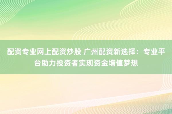 配资专业网上配资炒股 广州配资新选择：专业平台助力投资者实现资金增值梦想